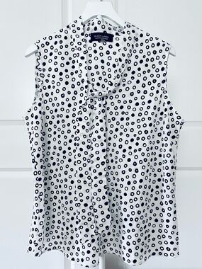 Women’s Black Label Sleeveless White & Black Dot Tie-Neck Blouse Size XL